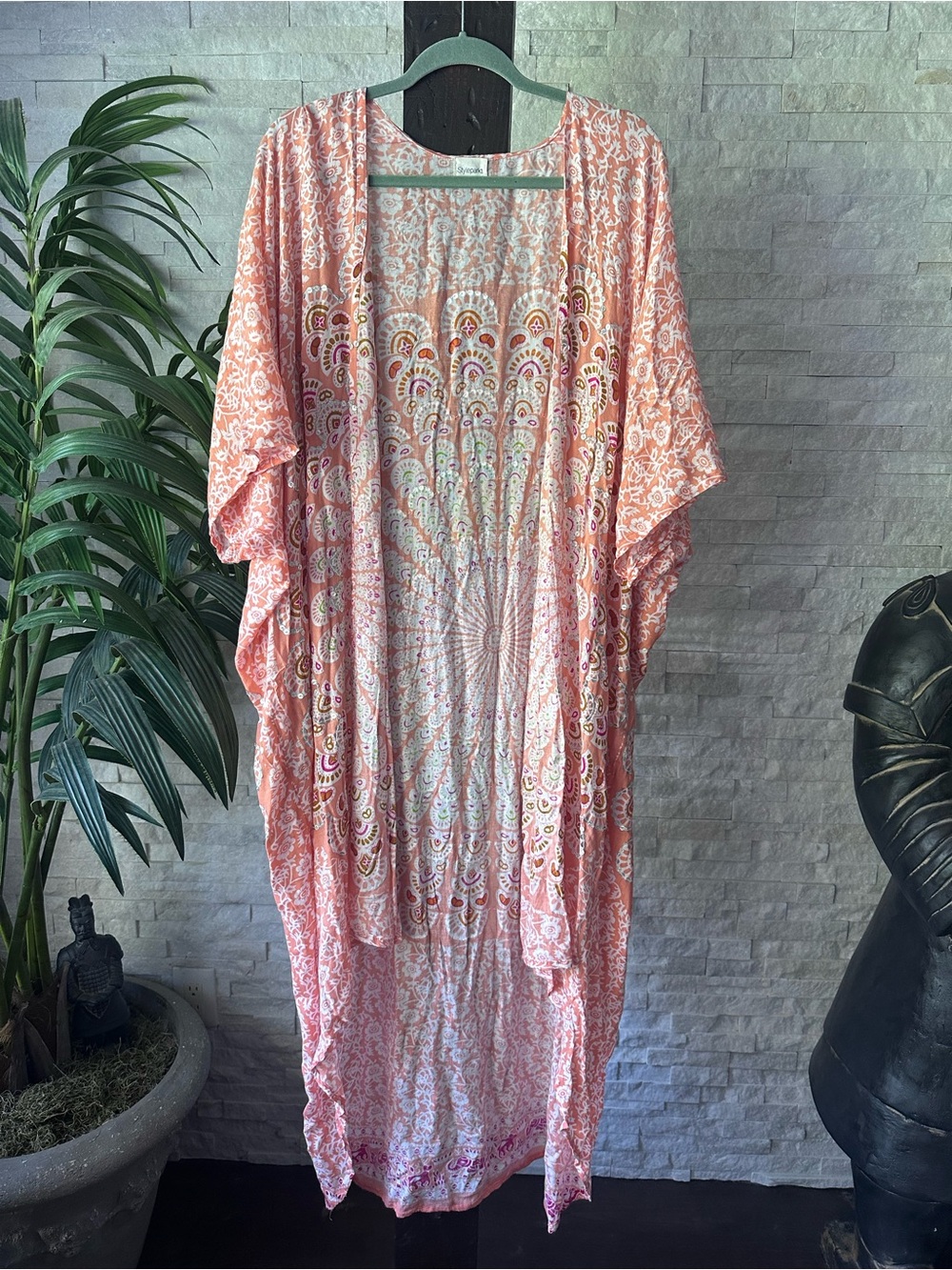 Stylepark1 Boho Medallion Sequin Embellished Kimono Rayon Duster One Size